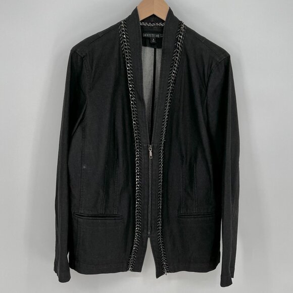 Lafayette 148 Womens Chain Detail Denim Jacket Blazer Size 16 Black - Picture 1 of 16